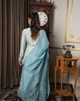 Sage Blue & Aqua Blue Contrast Embroidered Kurta Set