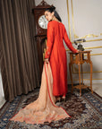 Burnt Orange & Peach Embriodered Kurta Set
