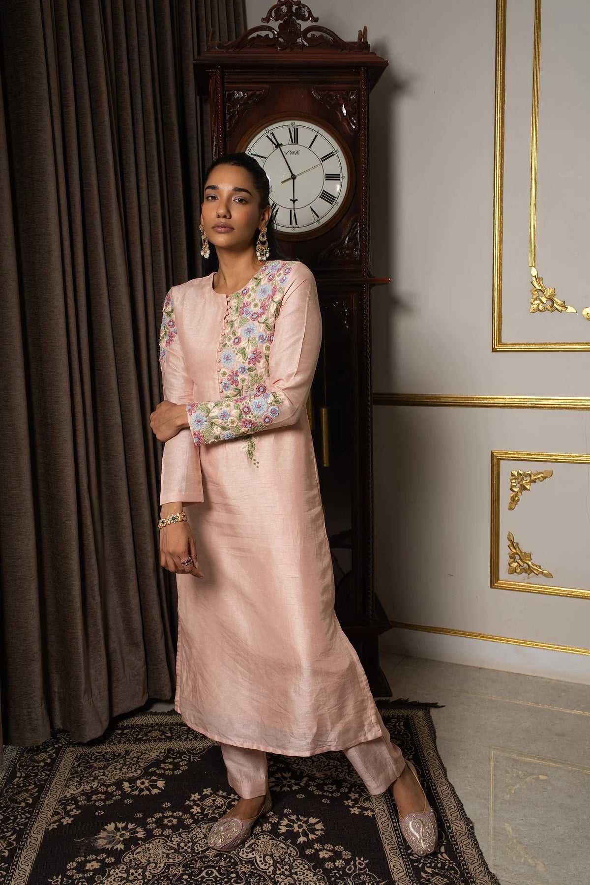 Dust Pink Embroidered Tunic Set