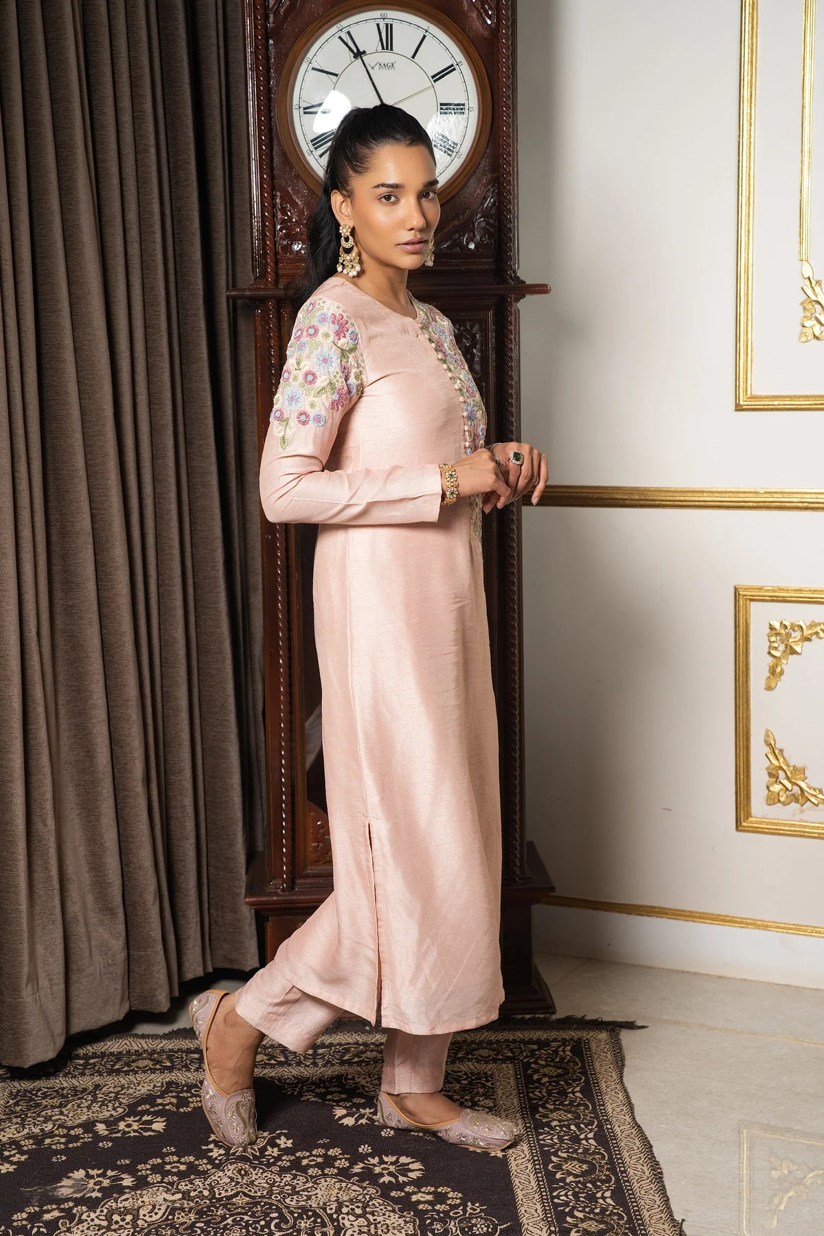 Dust Pink Embroidered Tunic Set
