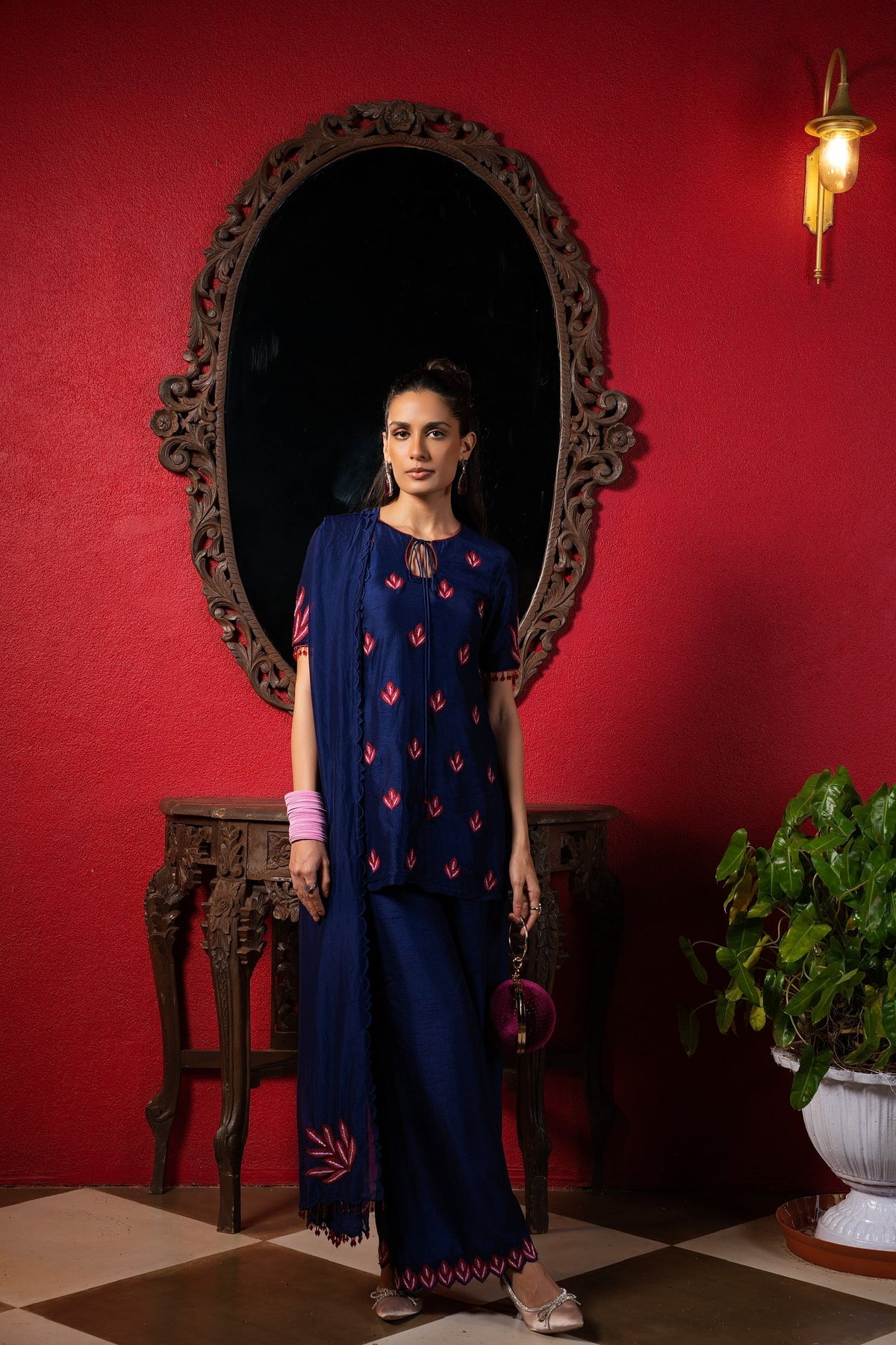Celestial Blue Embroidered Short Kurta Set