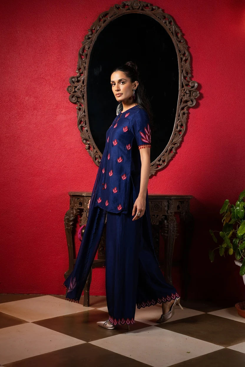 Celestial Blue Embroidered Short Kurta Set