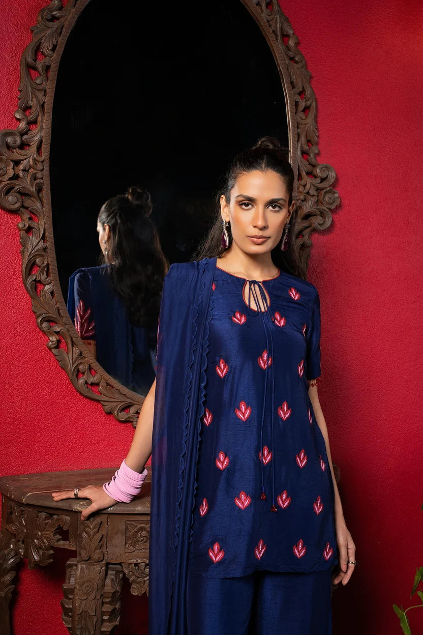 Celestial Blue Embroidered Short Kurta Set