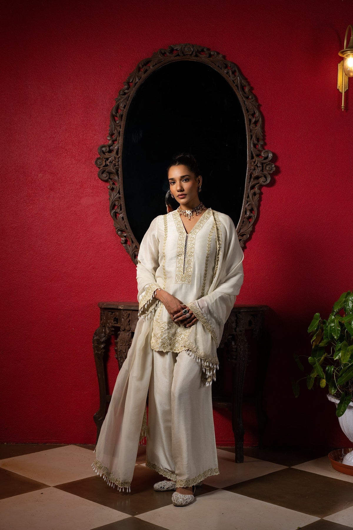 Sage Green Embroidered Short Kurta Set