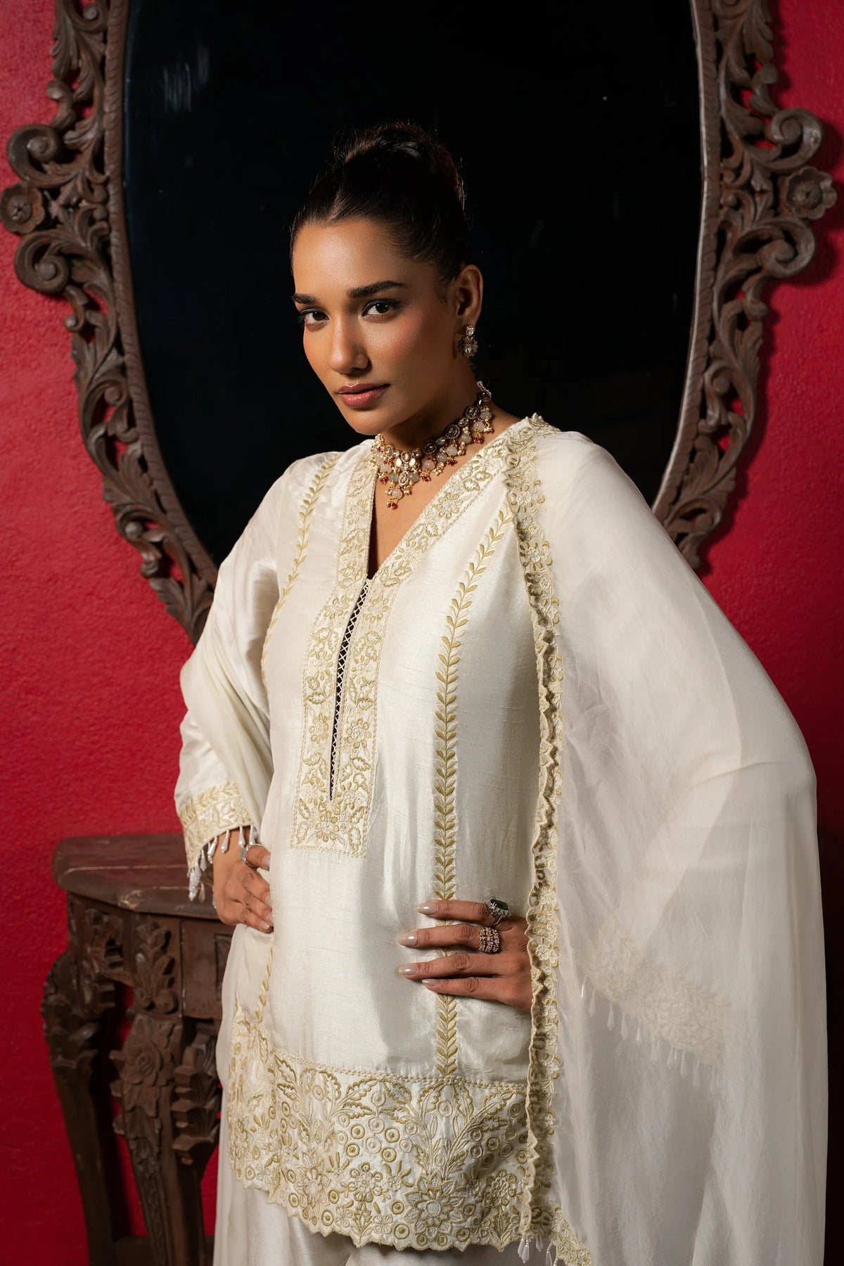 Sage Green Embroidered Short Kurta Set