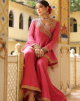 Ahista Pink Printed Angrakha Sharara Set