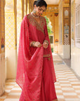Ahista Pink Printed Angrakha Sharara Set