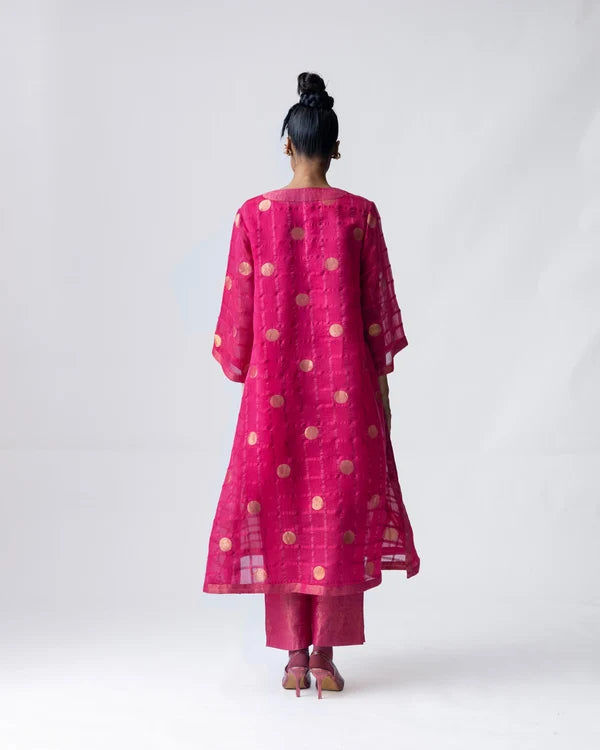Ananyata Polka Dots Sheer Choga Kurta With Slip