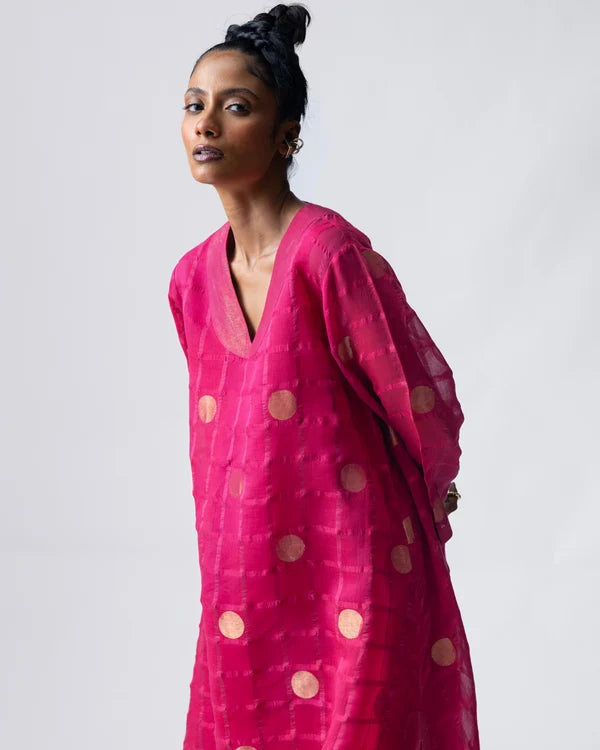 Ananyata Polka Dots Sheer Choga Kurta With Slip