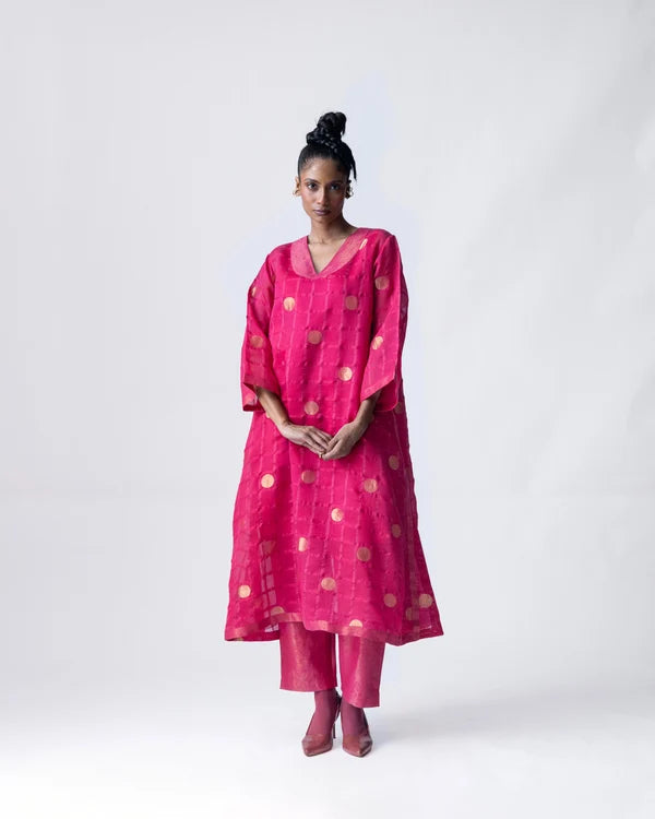 Ananyata Polka Dots Sheer Choga Kurta With Slip
