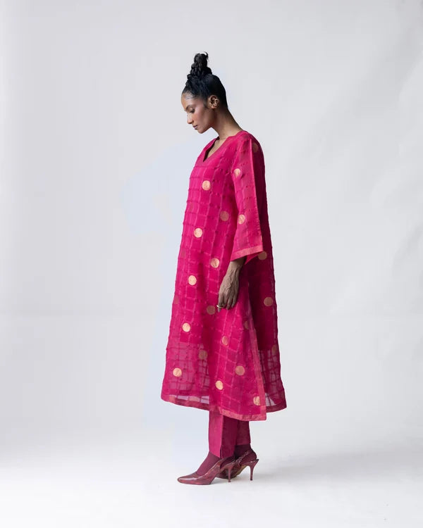 Ananyata Polka Dots Sheer Choga Kurta With Slip