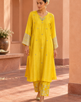 Yellow Kurta With Brocade Pants