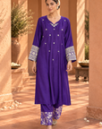 Purple Kurta With Brocade Pants