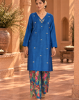 Teal Embellished Kurta With Printed Pants