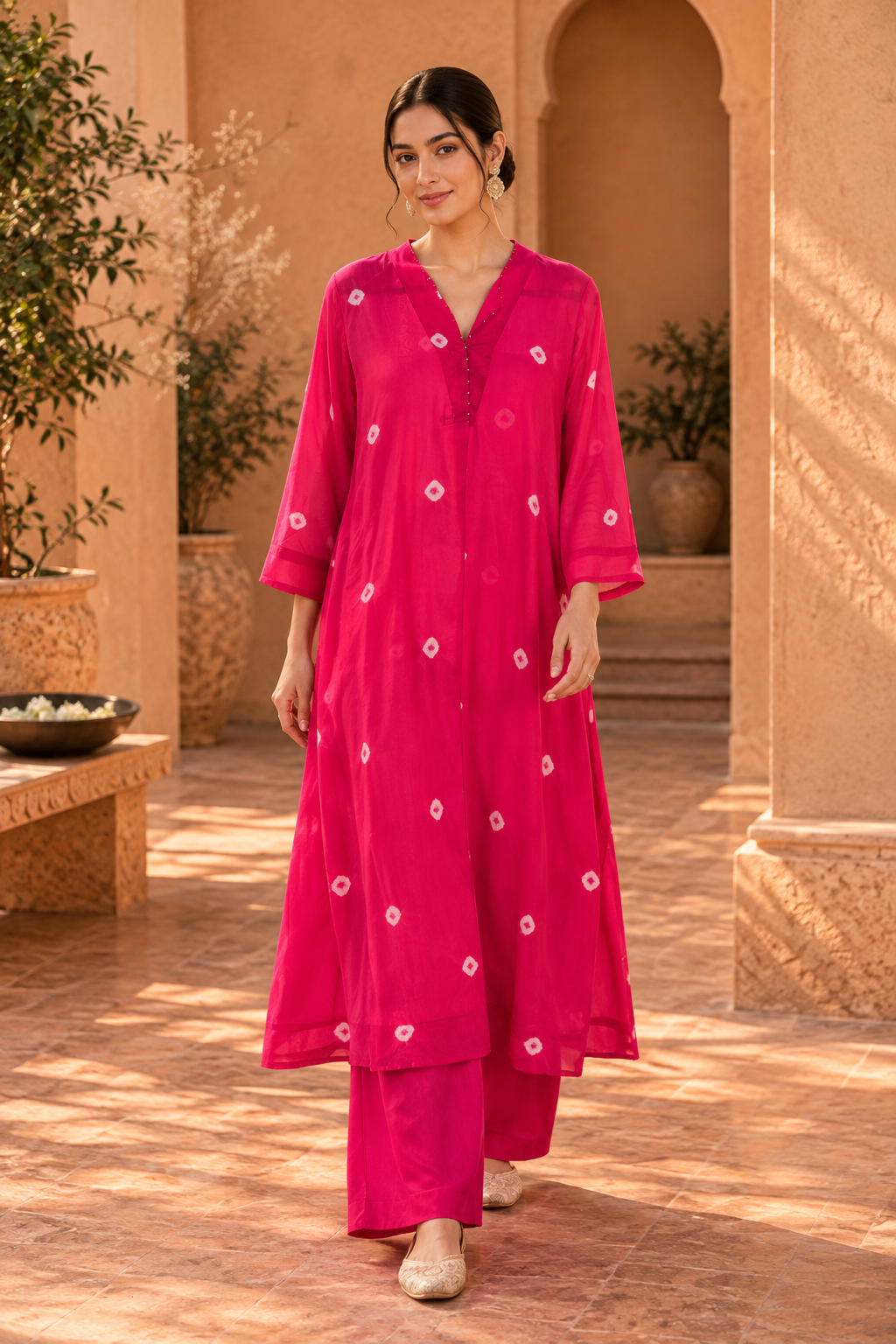 Fuchsia Bandhani Kurta