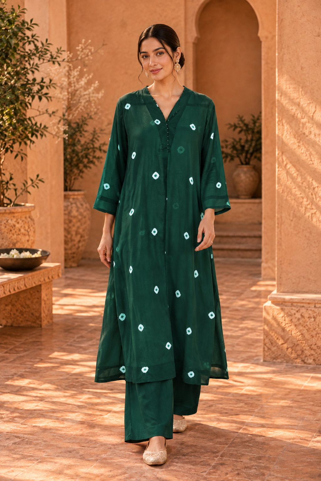 Bottlegreen Bandhani Kurta