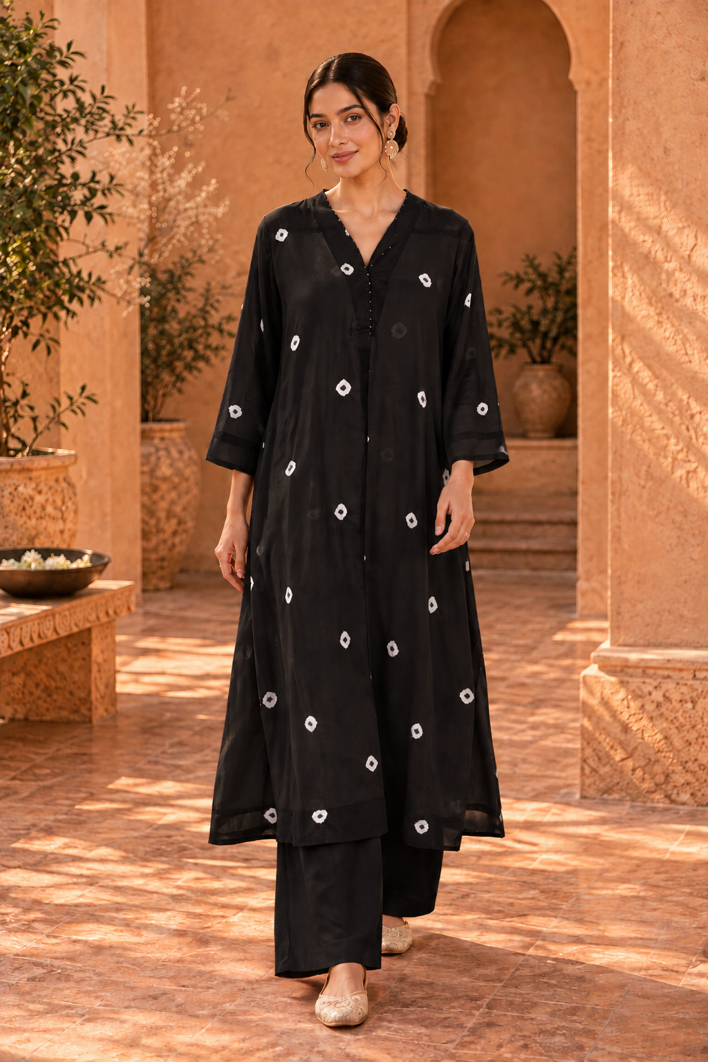 Black Bandhani Kurta