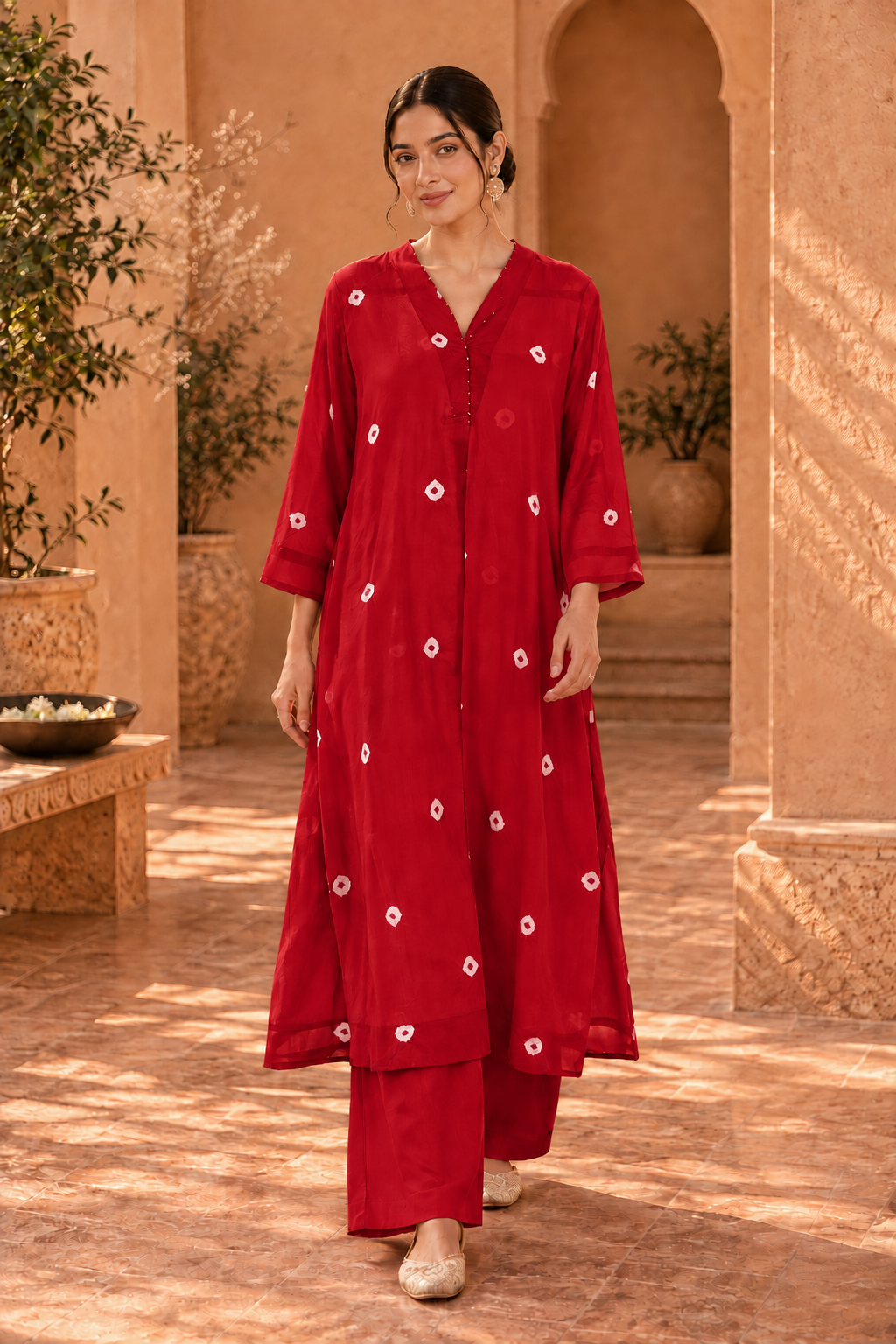 Red Bandhani Kurta