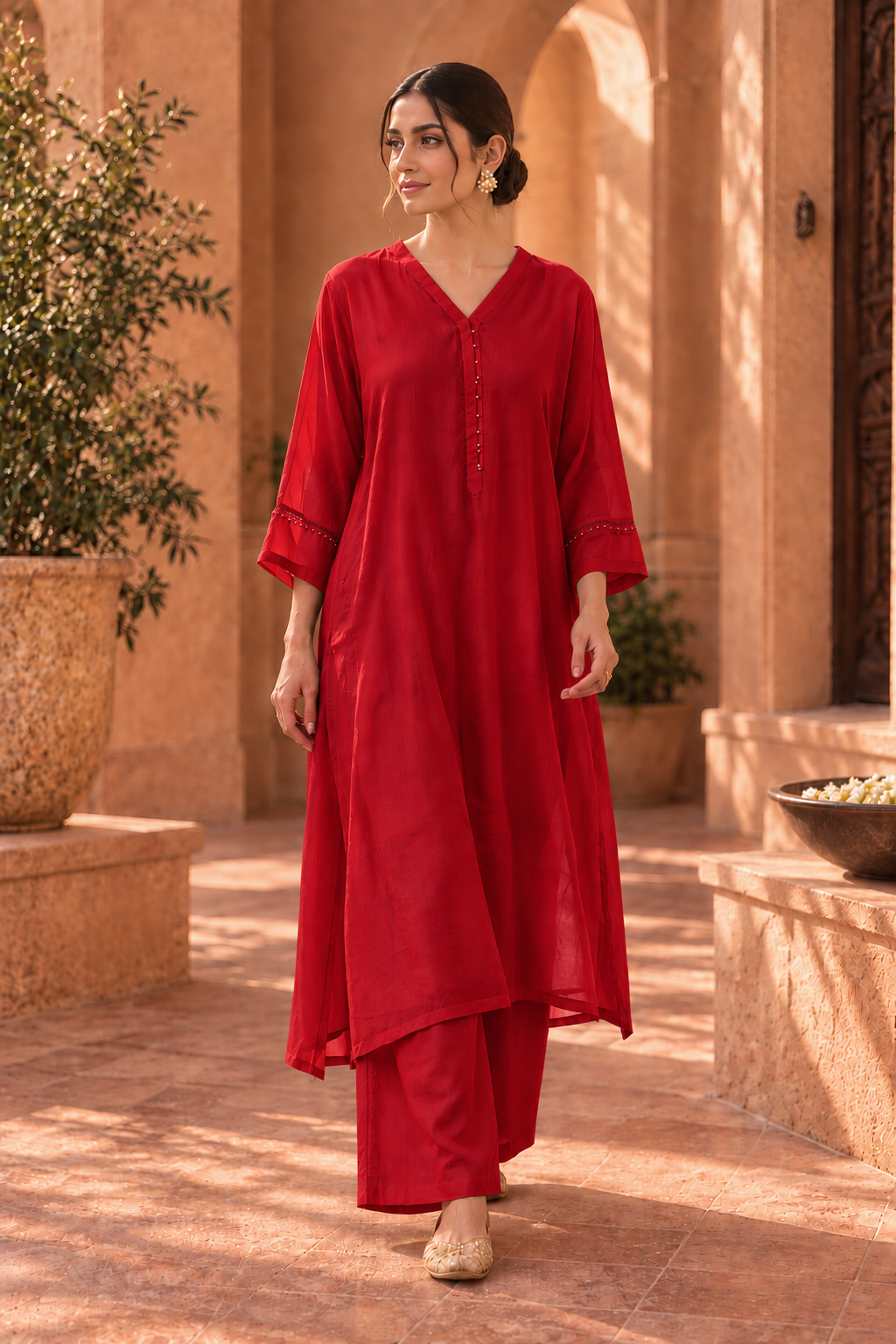 Red Silk Kurta Set