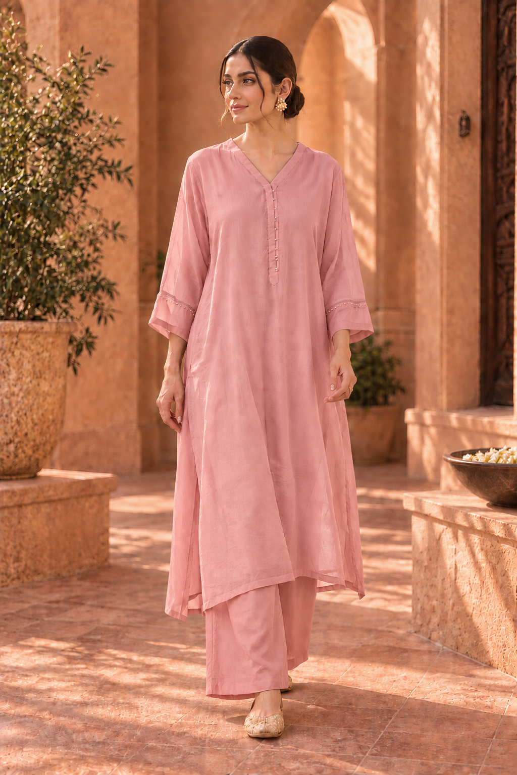 Salmon Pink Kurta Set