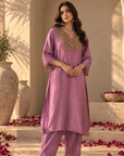 Lavender Yoke Embroidered Kurta Set
