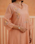Peach Tunic set with Dori Floral Embroidery
