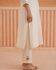 Off White Embroidered Mul Chanderi Straight Kurta Set with Dupatta
