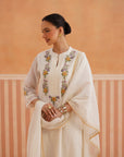 Off White Embroidered Mul Chanderi Straight Kurta Set with Dupatta