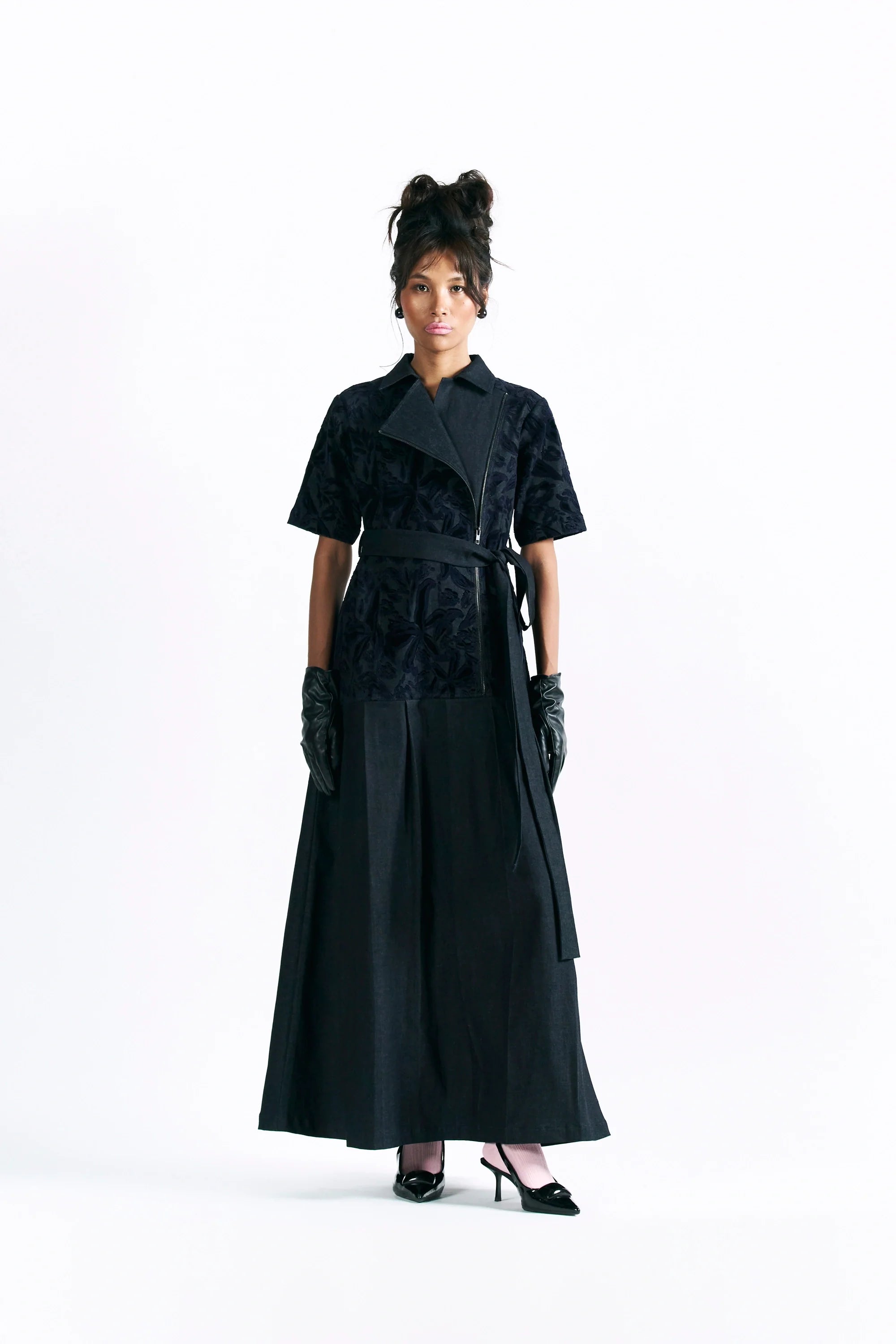 Velvet Blossom Belted Midi Dress