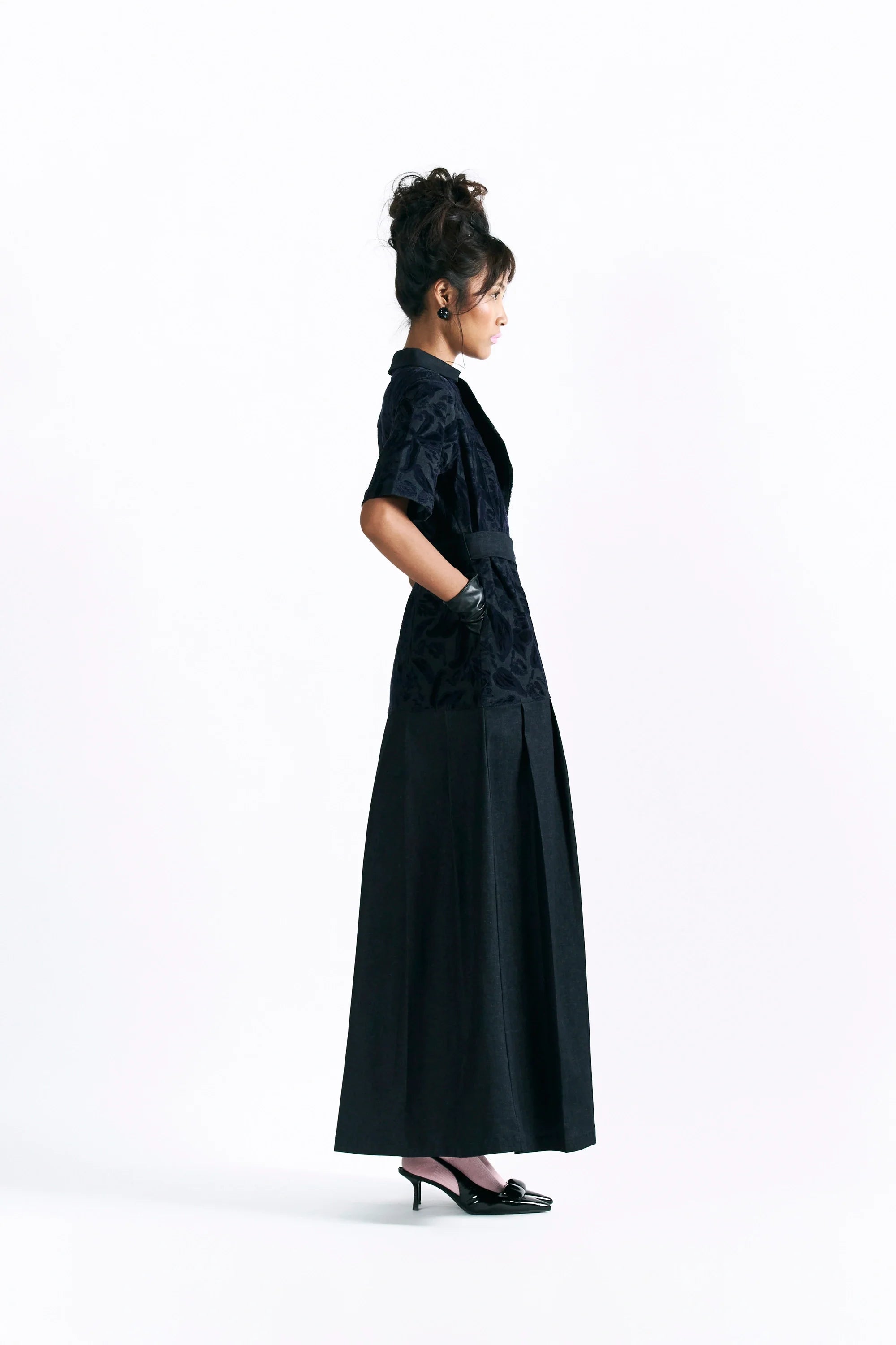 Velvet Blossom Belted Midi Dress