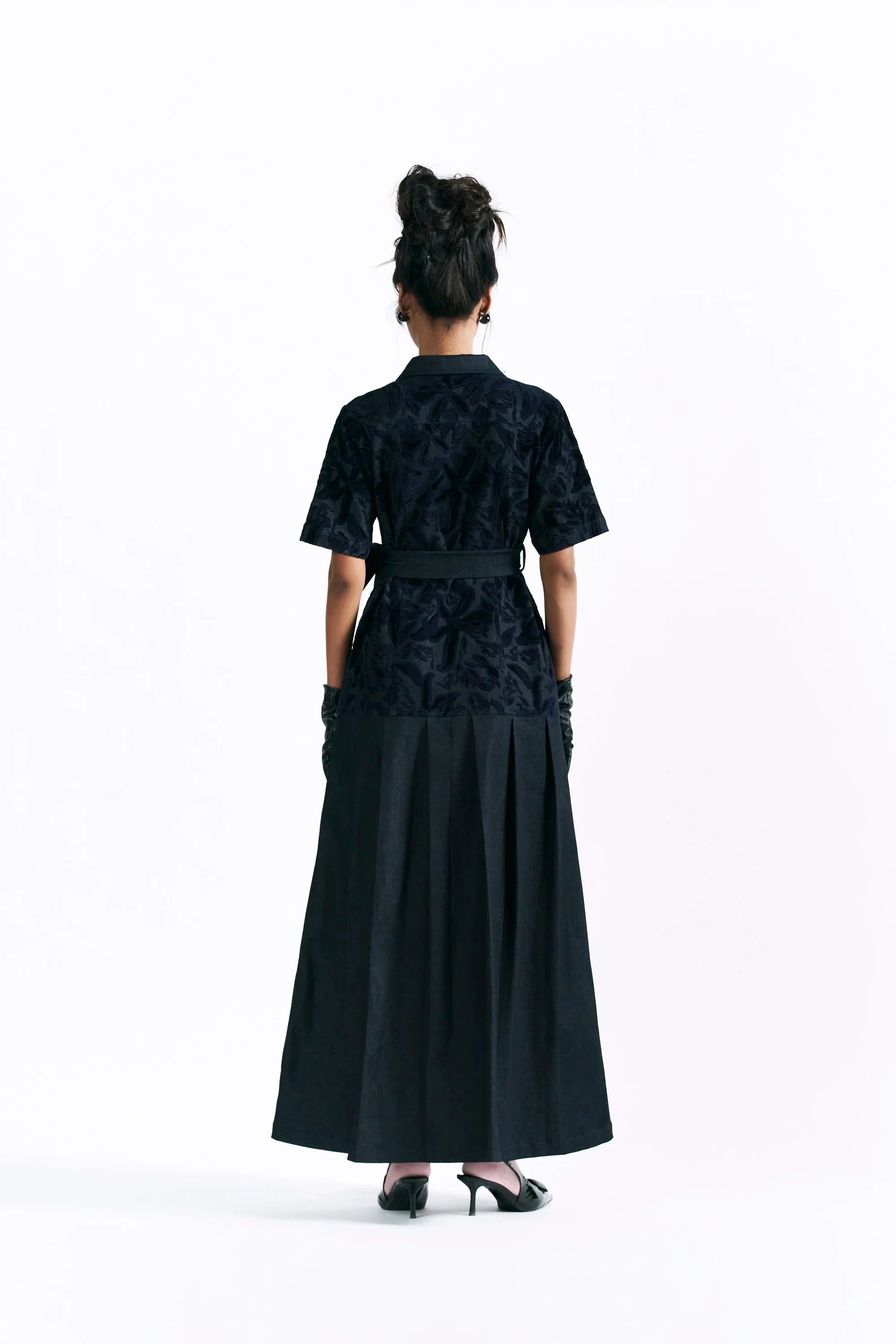 Velvet Blossom Belted Midi Dress