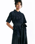 Velvet Blossom Belted Midi Dress