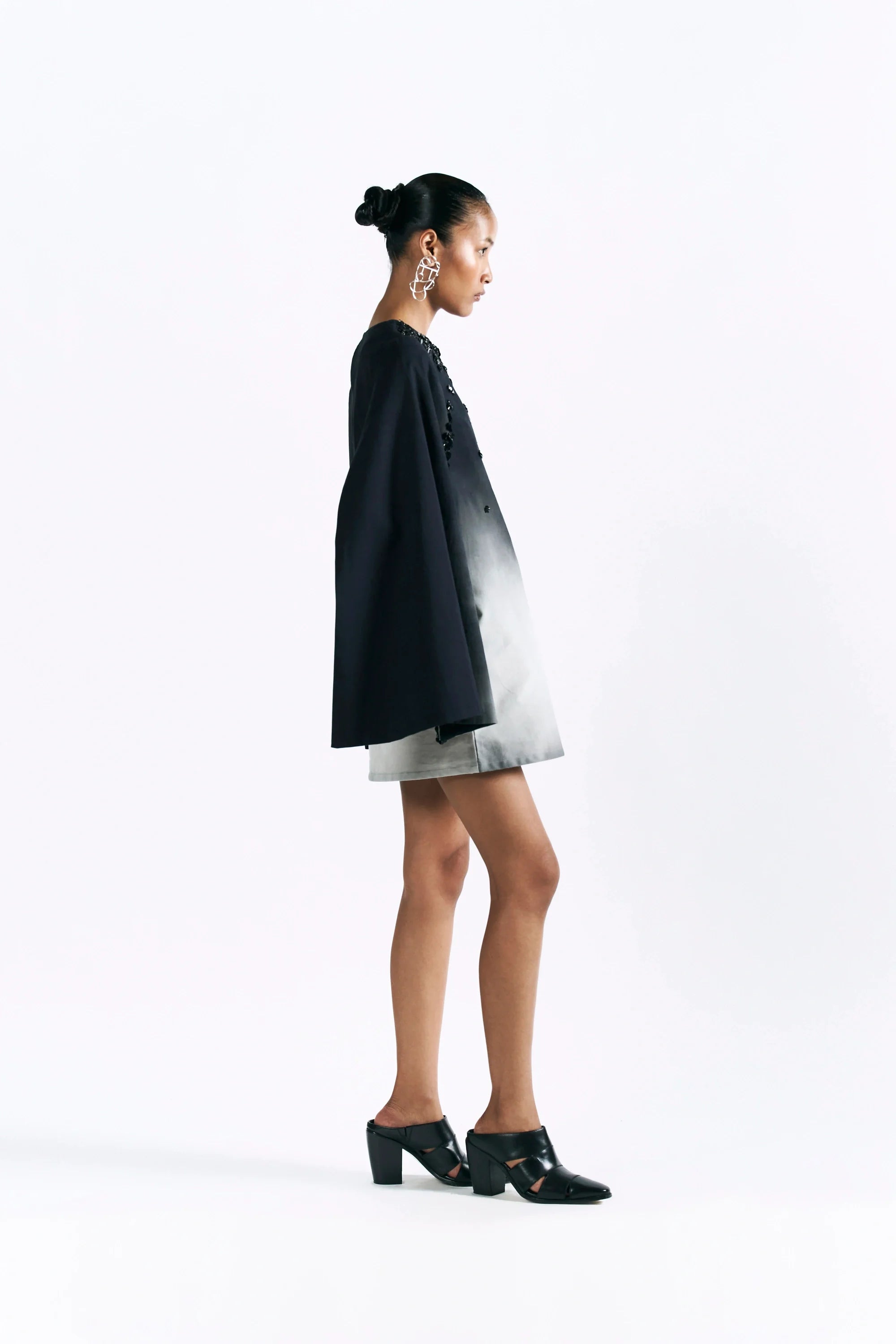 Midnight Wash Mini Cape Dress