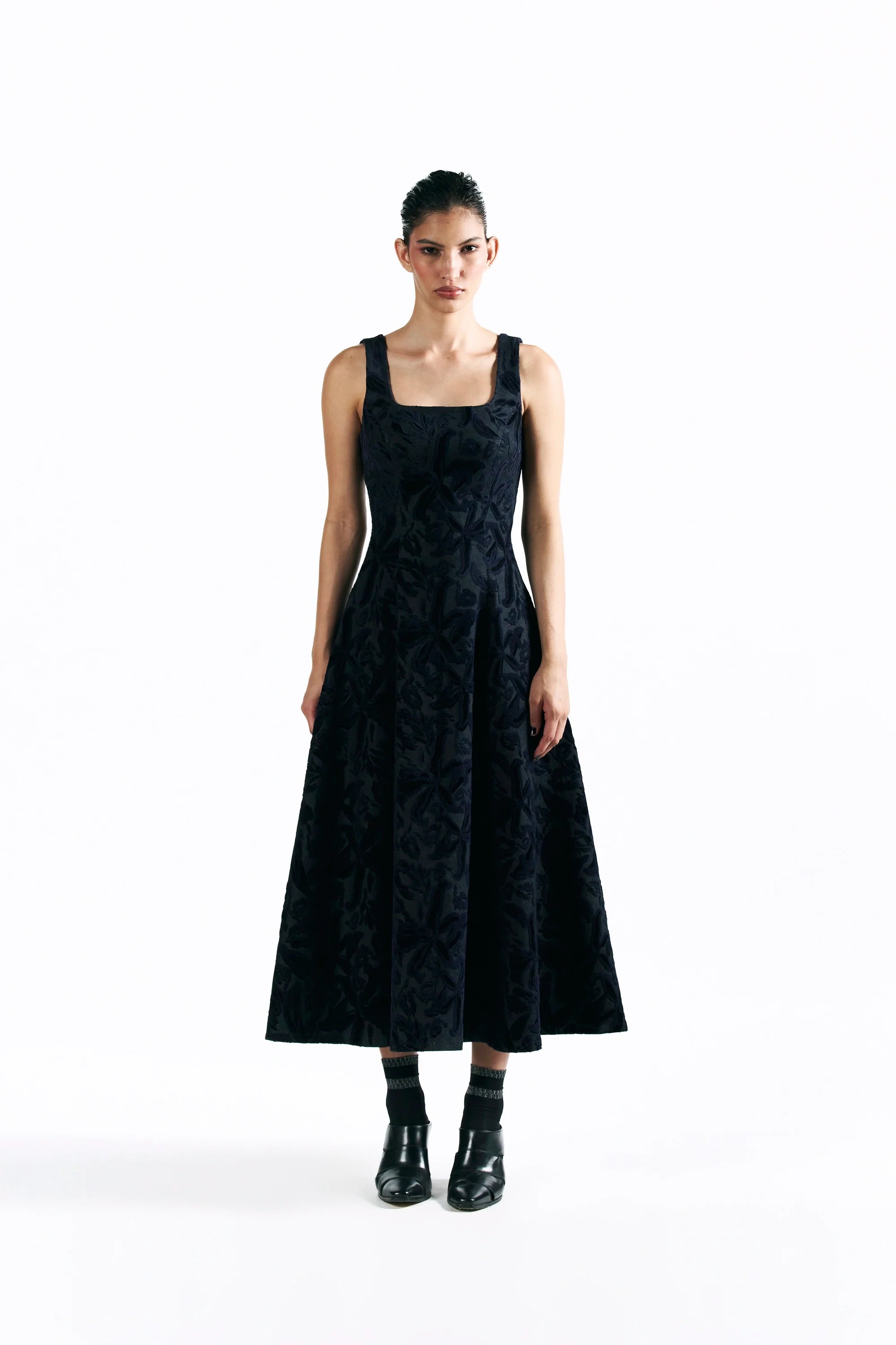 Velvet Blossom Midi Dress