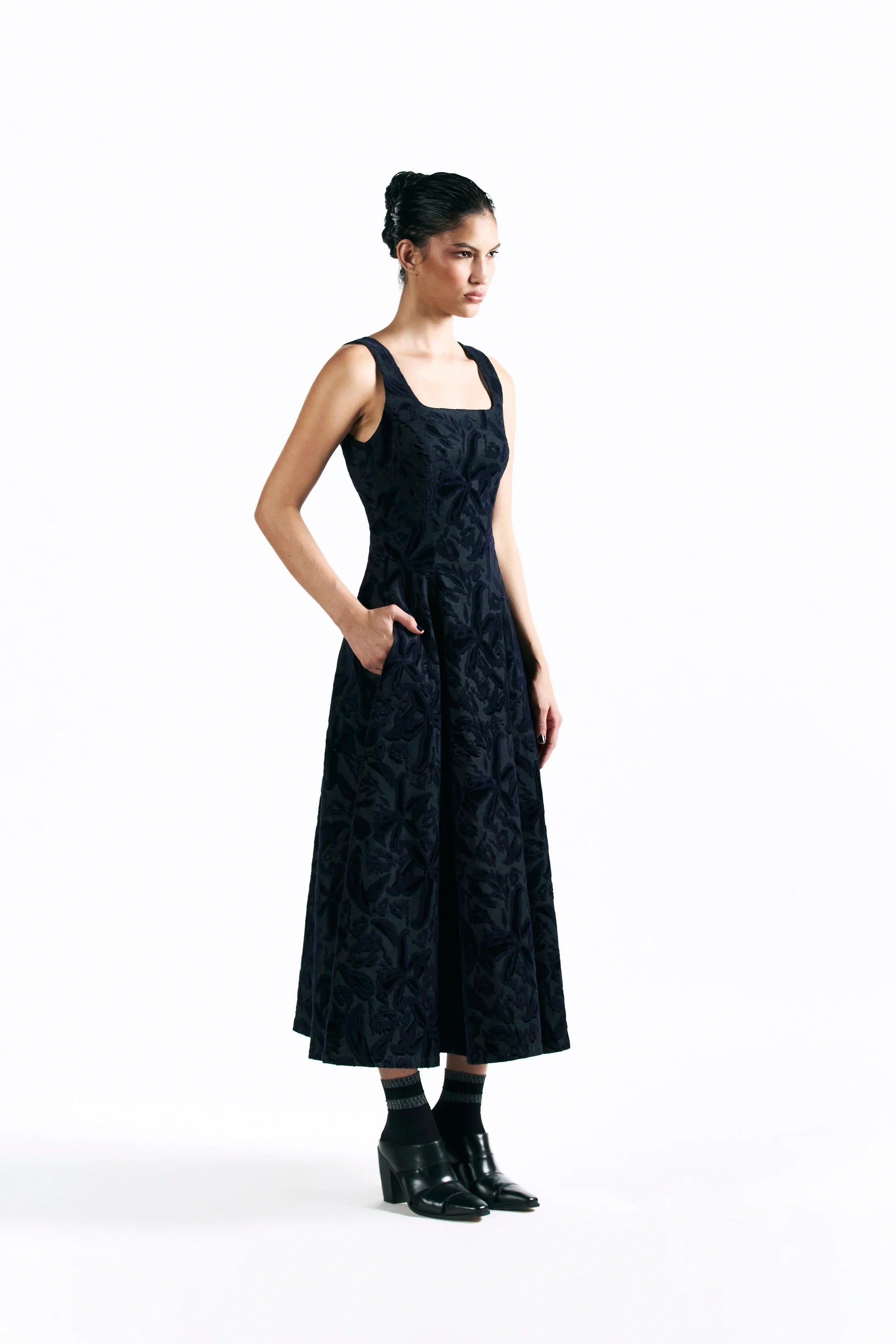 Velvet Blossom Midi Dress