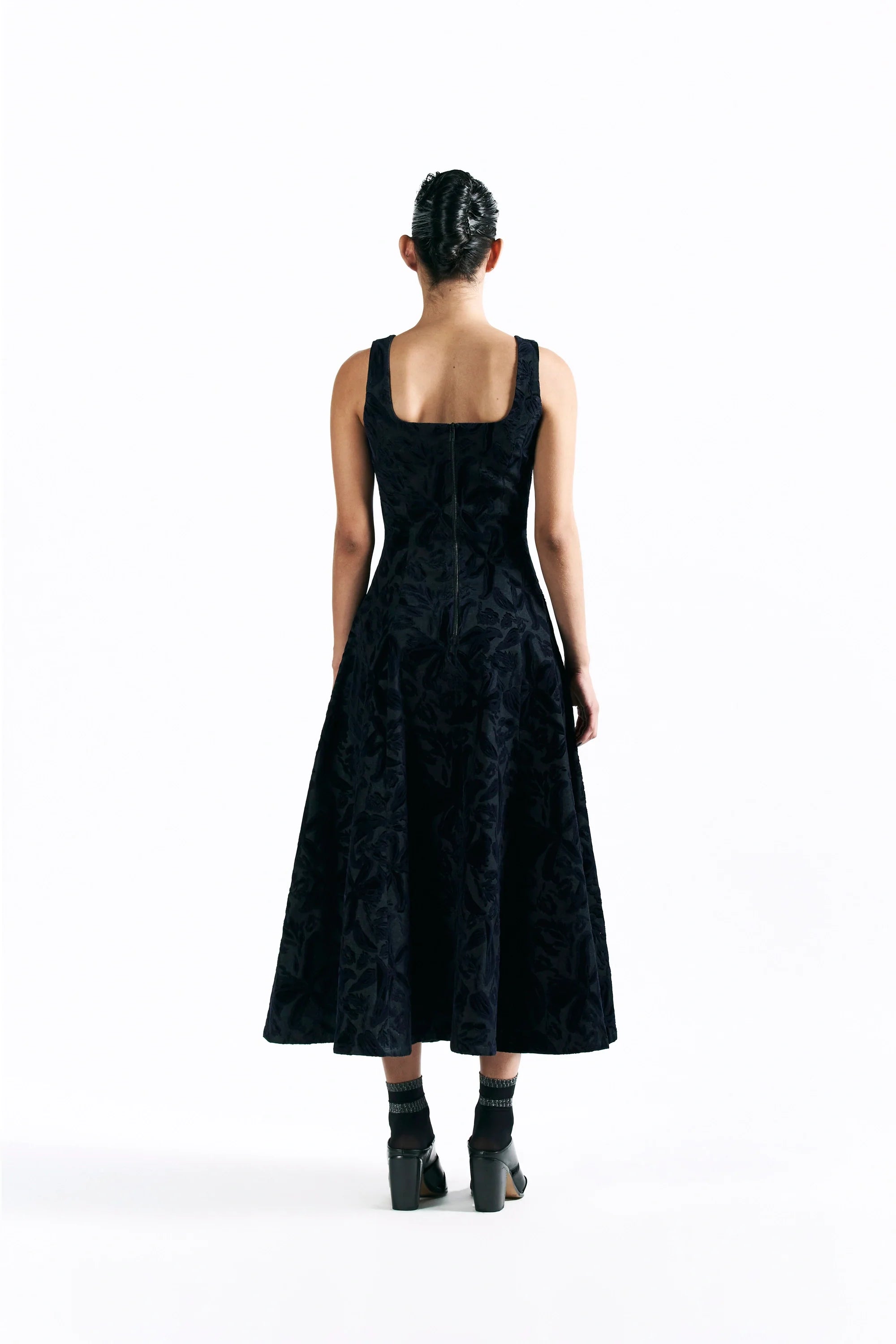 Velvet Blossom Midi Dress