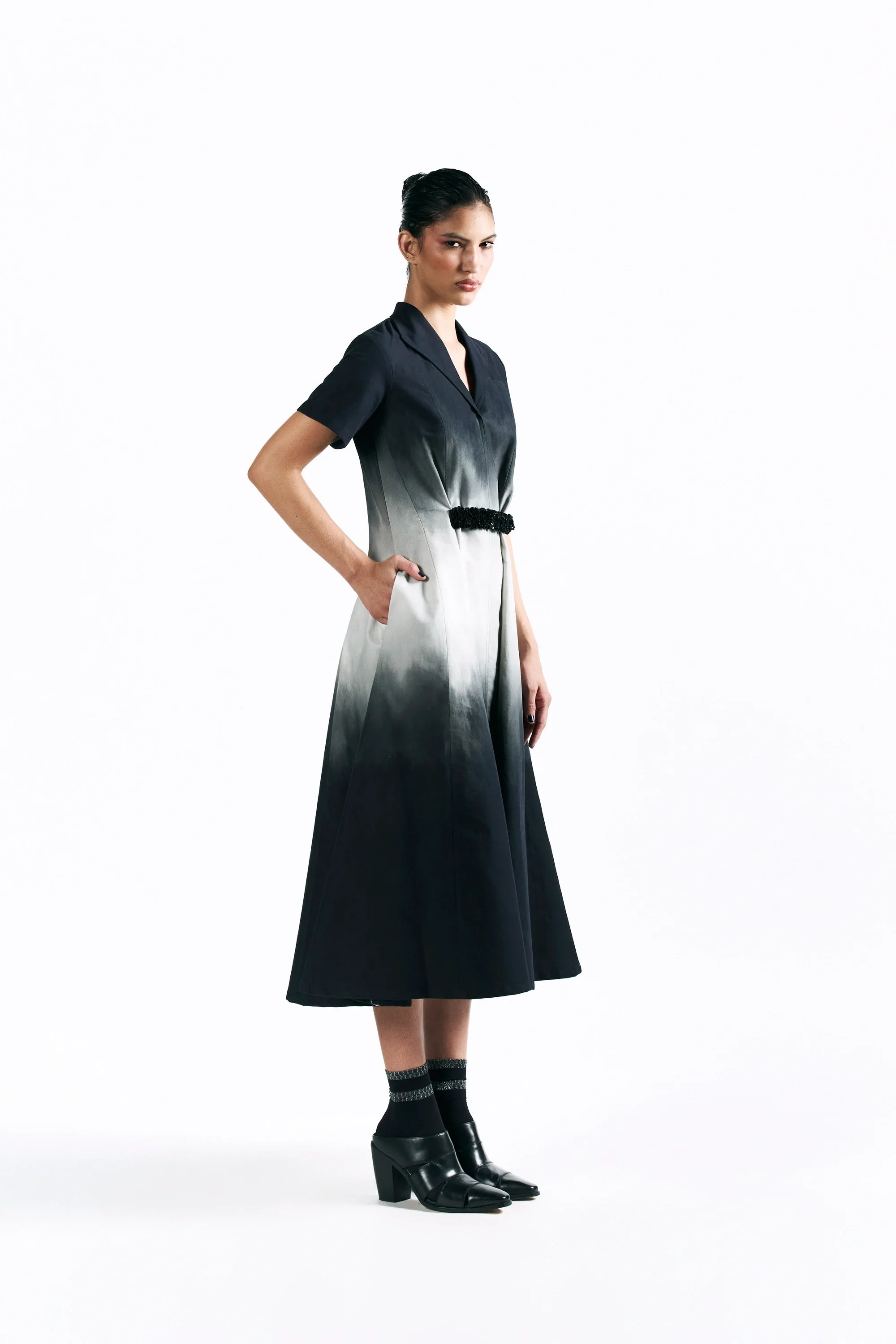 Midnight Wash Belted Midi Dress