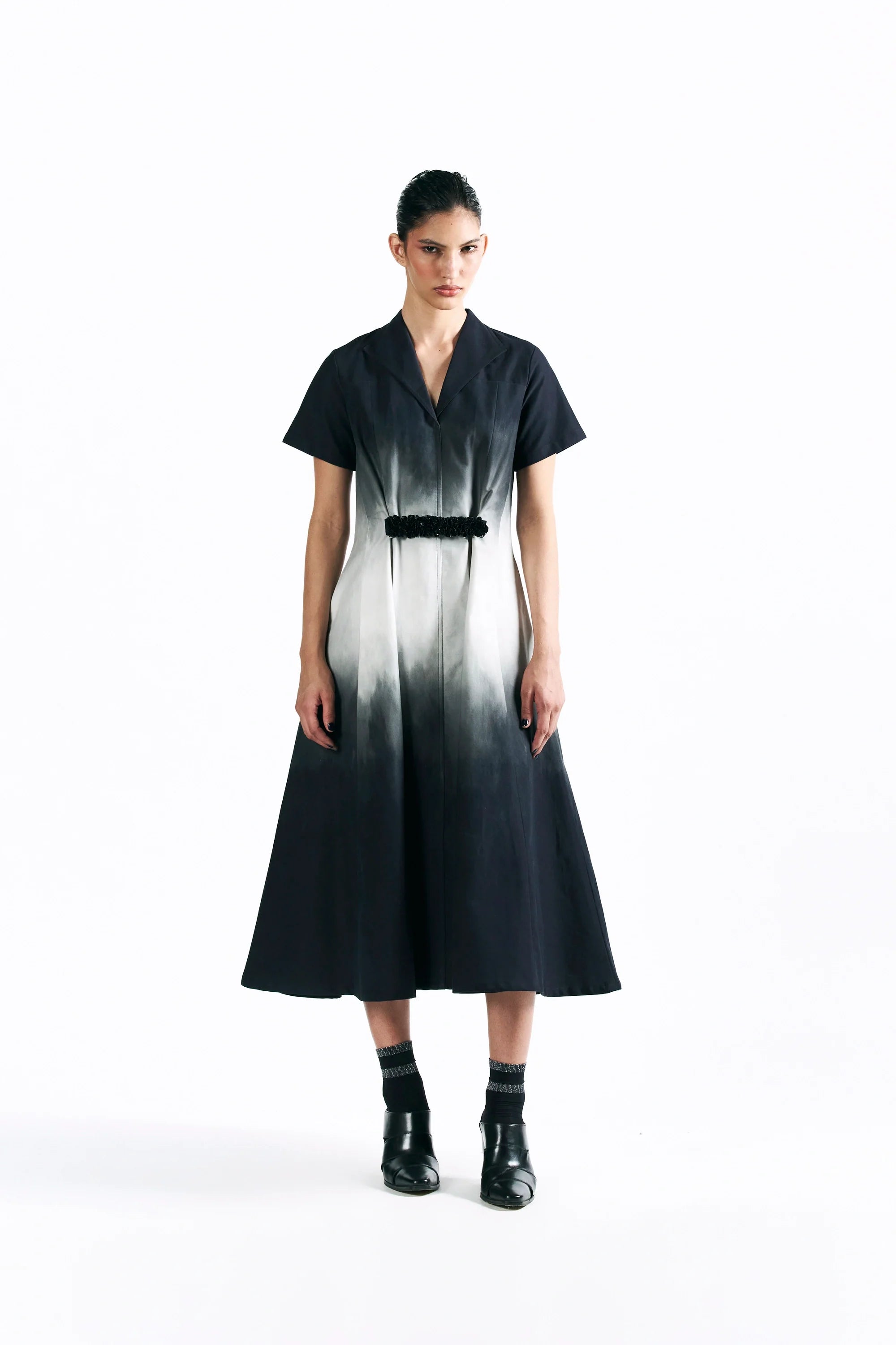 Midnight Wash Belted Midi Dress