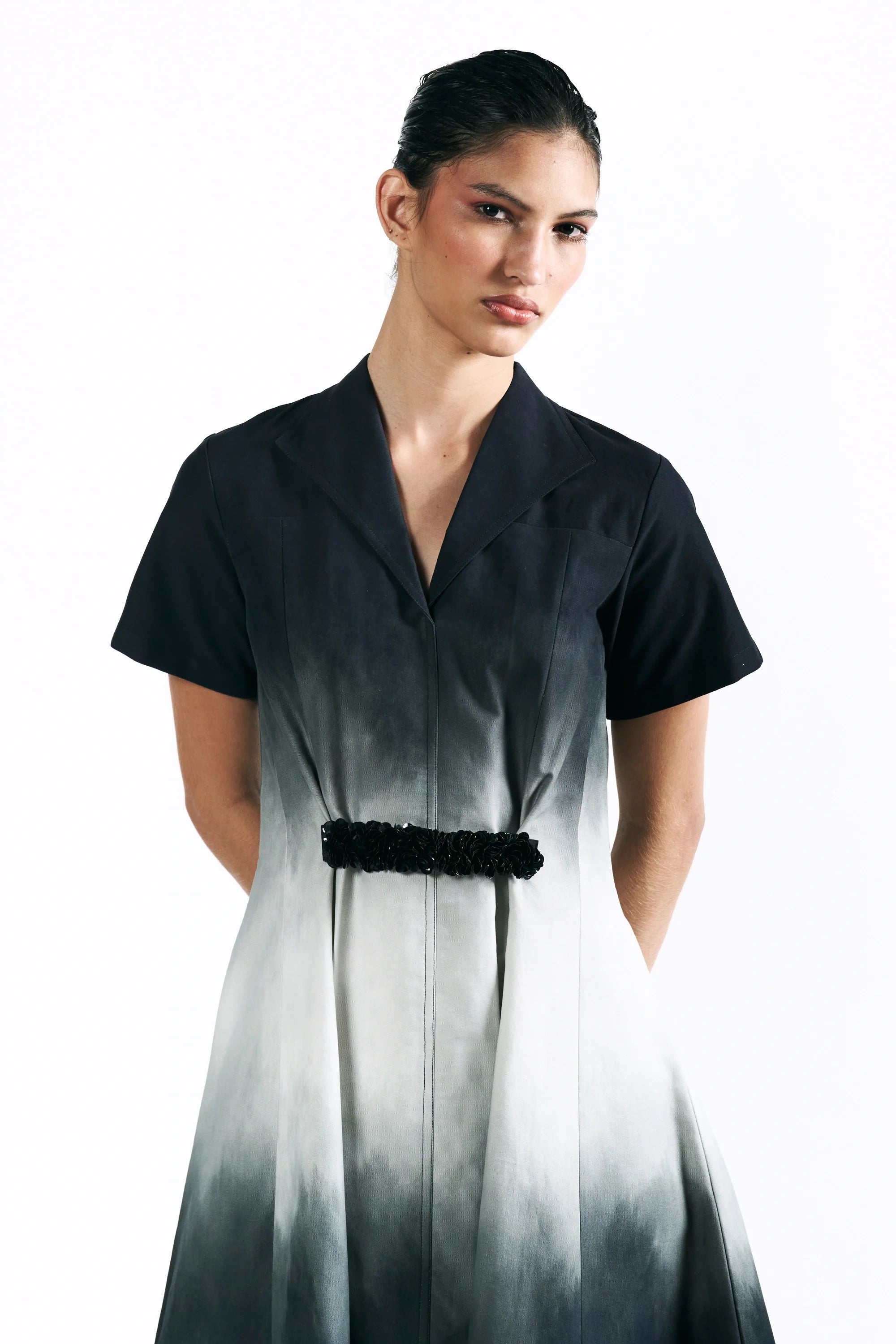 Midnight Wash Belted Midi Dress