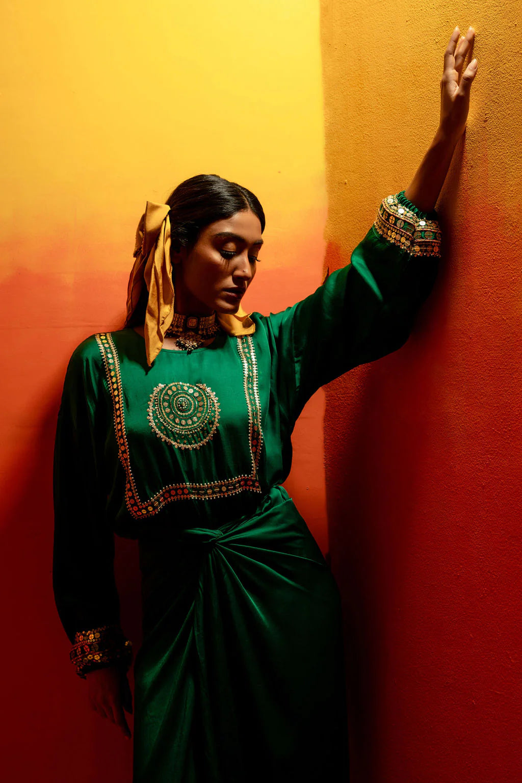Jade Green Festive Tie Up Kurta Dress (CB-Yoke)