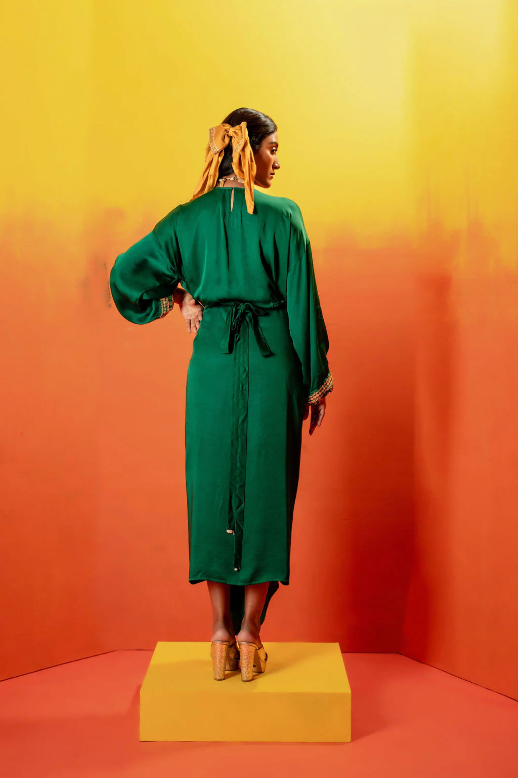 Jade Green Festive Tie Up Kurta Dress (CB-Yoke)