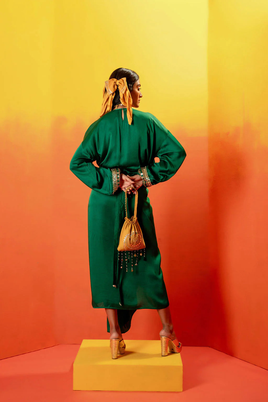 Jade Green Festive Tie Up Kurta Dress (CB-Yoke)