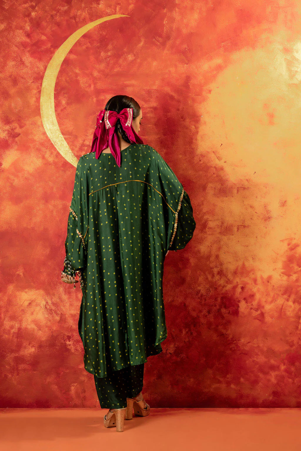 Ajrak Green Bandhage Antifit Kurta (AJV) + Pants