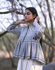 Melbourne Charcoal Grey and Off White stripes Kedia with Hand Embroidery