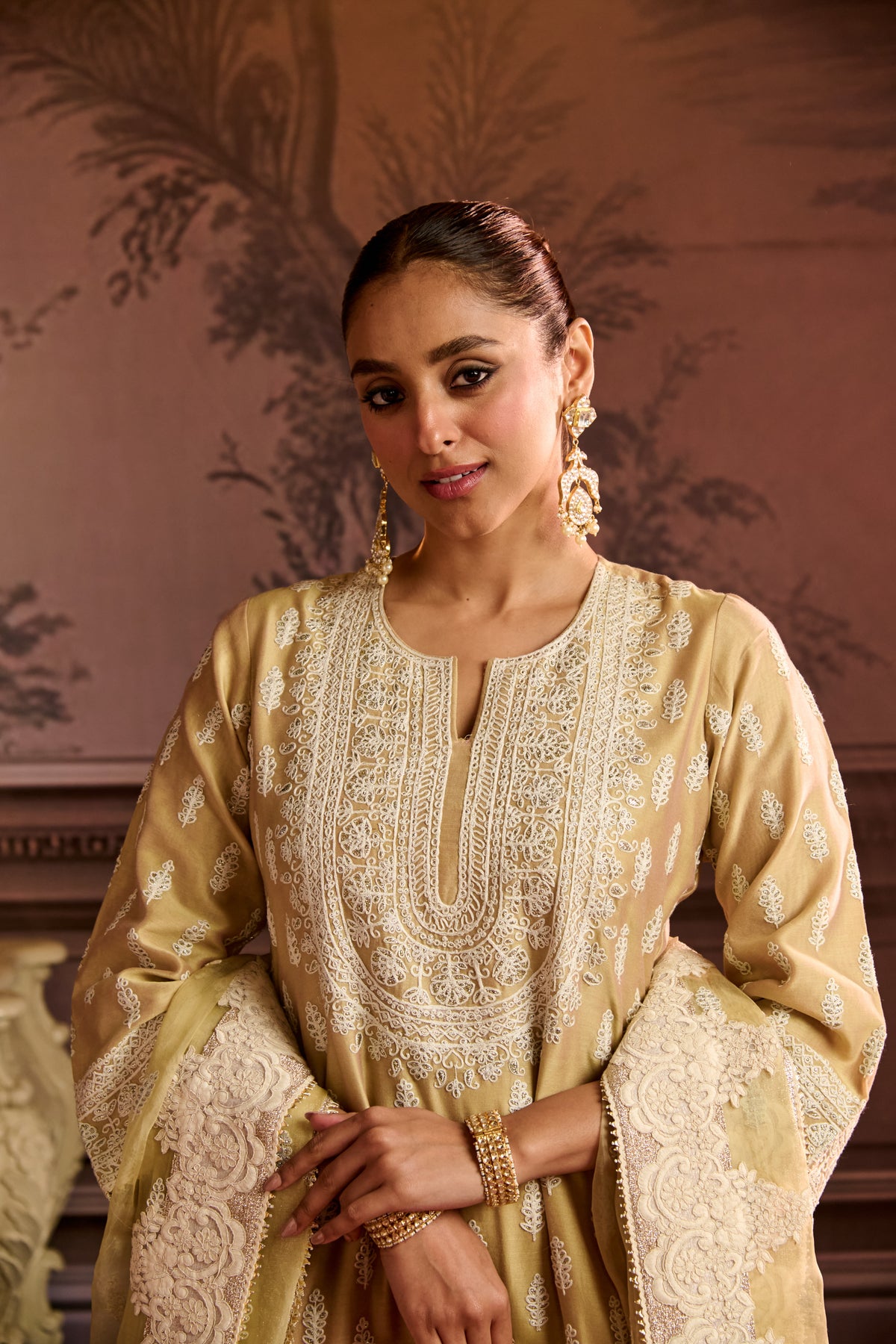 Mustard Dori Short Kurti With Tissue Garara Set