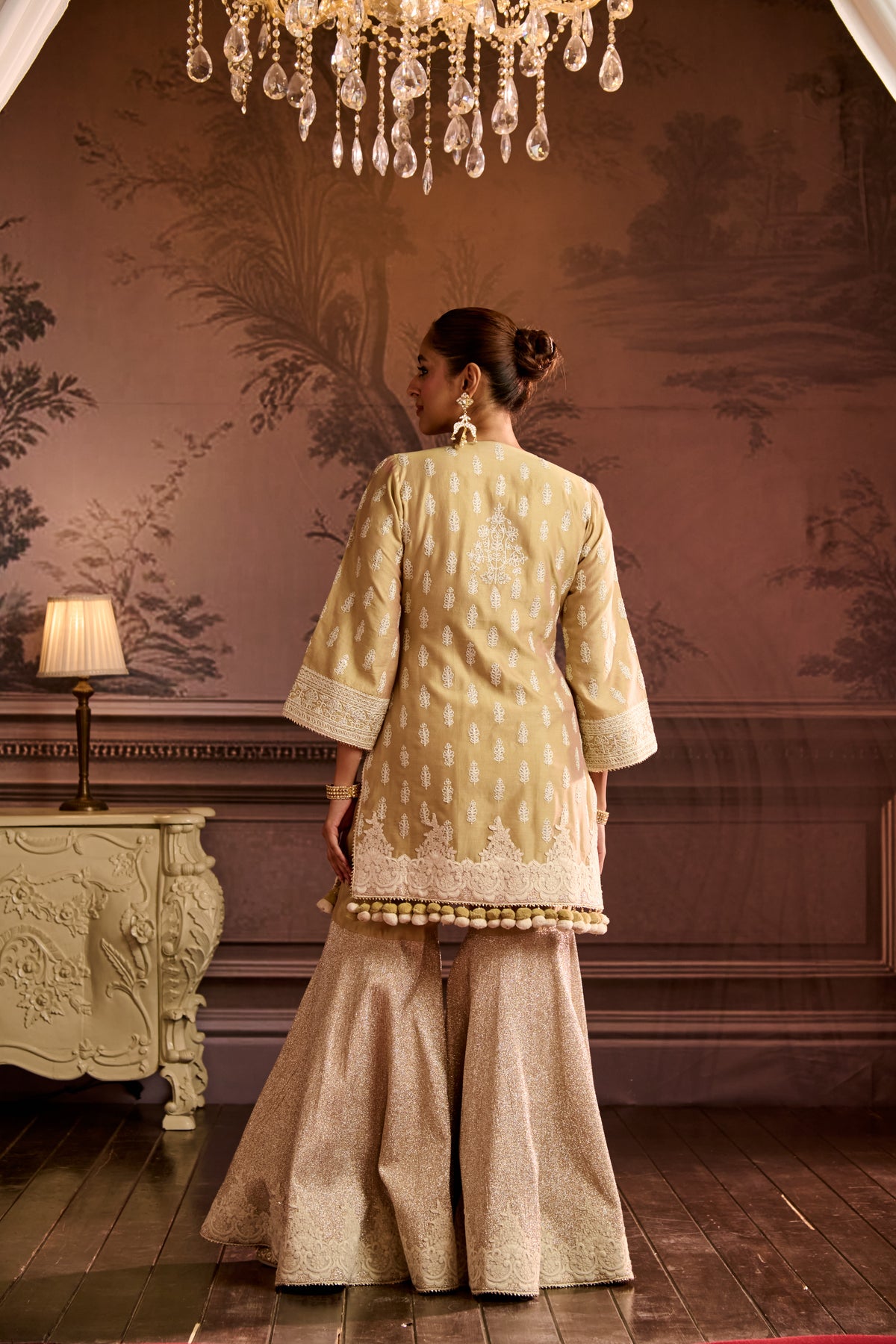 Mustard Dori Short Kurti With Tissue Garara Set