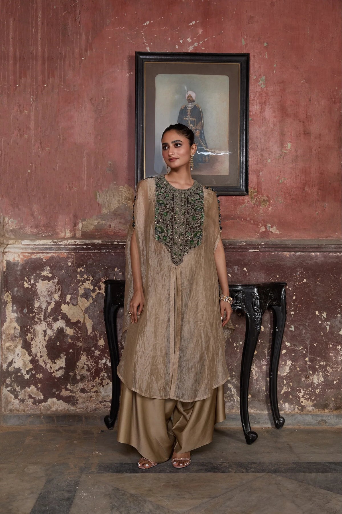 Gold Crushed Tissue Kaftan Set