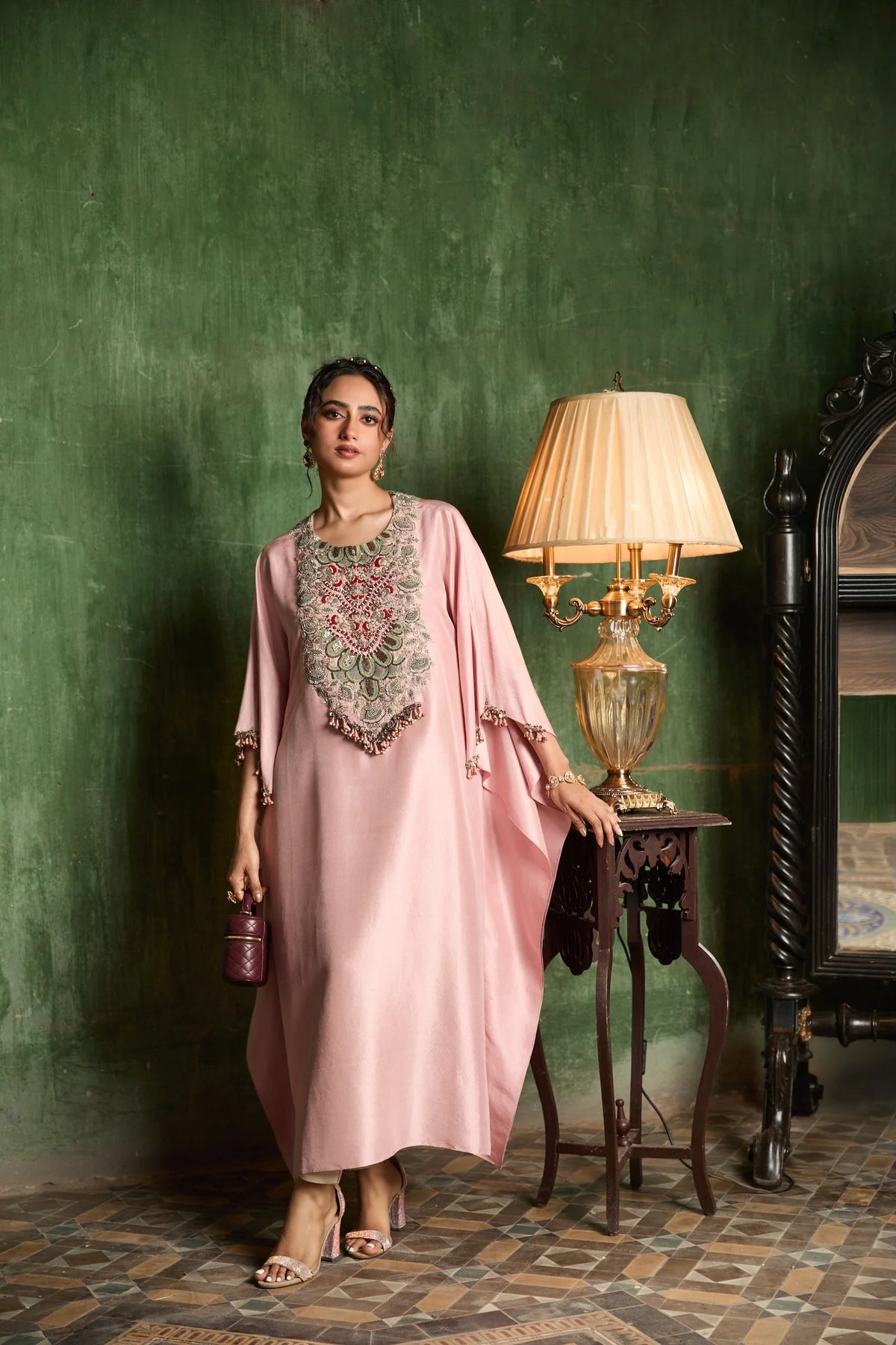 Pink Silk Kaftan Set