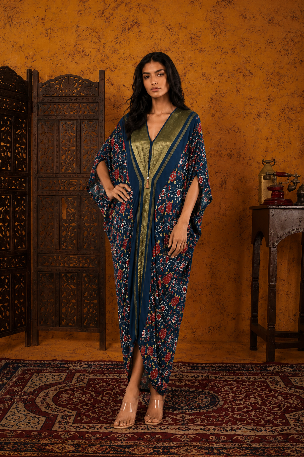 Teal Blue Patola Kaftan