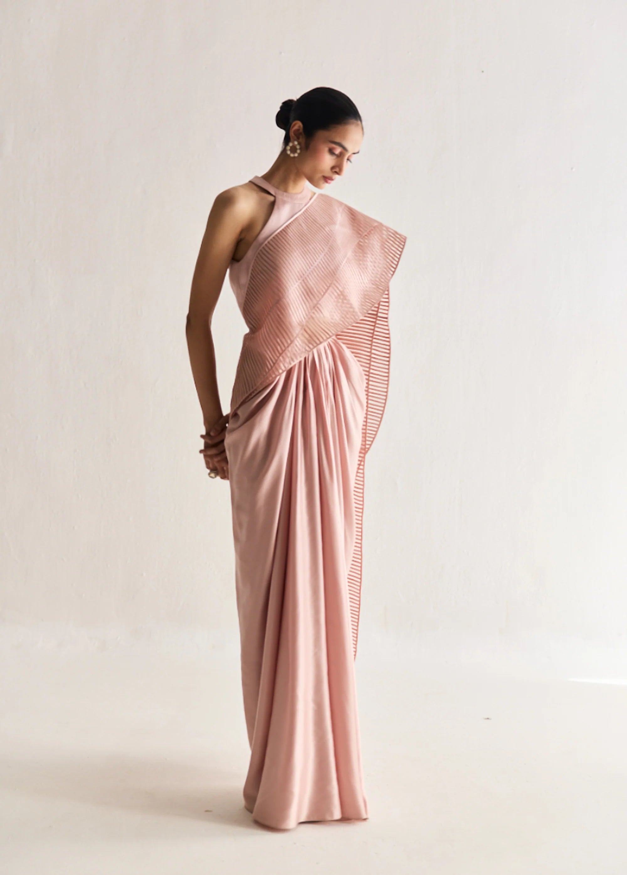 Layered Wave Pre Stitched Saree Rose Gold